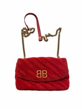 Balenciaga Red Quilted Velvet BB Chain Shoulder Bag